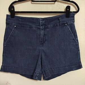 One5One Womens Navy Blue Denim Shorts Cuffed Dark Wash Size 12